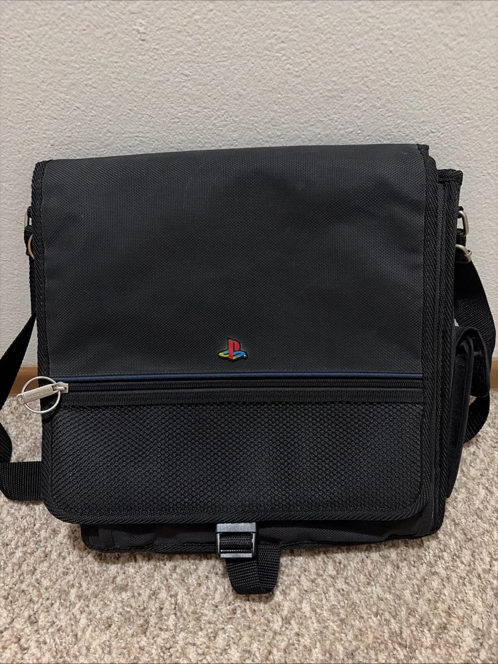 Vintage Sony Black Messenger Bag – Iconic Gaming Logo